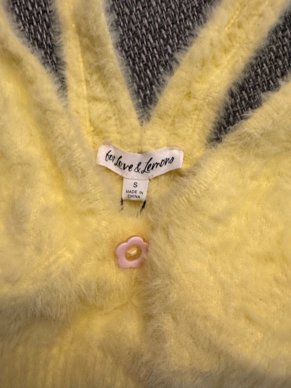 For Love & Lemons Yellow Fuzzy Bralette with Pink Button Accent Limited Edition - Picture 2 of 6